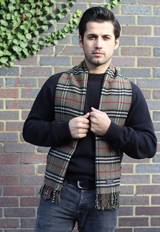 VINTAGE LAMBSWOOL CHECKED SCARF KHAKI-AS93