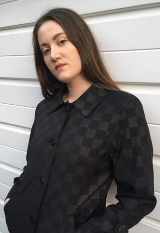 WOMENS VINTAGE FENDI COAT ALL OVER MONOGRAM BLACK MAC TRENCH