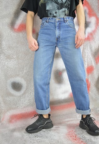 VINTAGE BLUE DENIM STRAIGHT CLASSIC JEANS TROUSERS