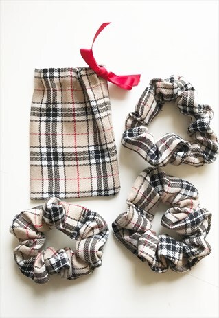 3 REWORKED CHECK SCRUNCHIES & GIFT BAG