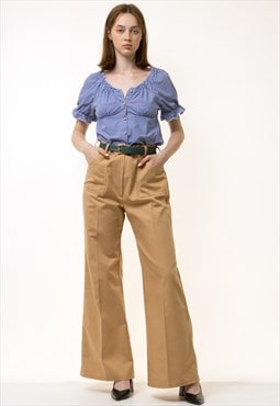 80s Vintage Beige Tapered Flared High Waisted Trousers 5566