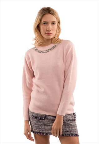 RHINESTONE EMBELLISHED NECK LINE JUMPER