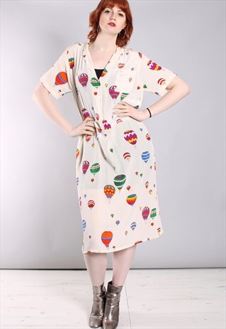 VINTAGE 80S JACK MULQUEEN HOT AIR BALLOONS SILK DRESS