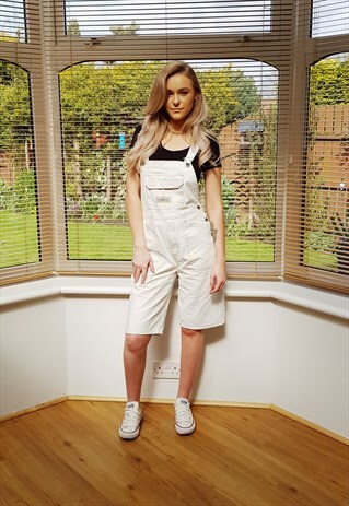 VINTAGE CREAM DENIM SHORT DUNGAREES