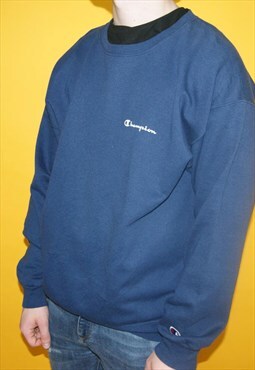 Vintage Y2K Champion Navy Blue Jumper / Sweatshirt, Large
