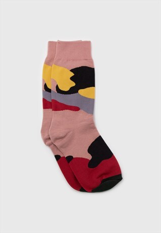 PINK AND YELLOW CAMO PRINT SOCKS