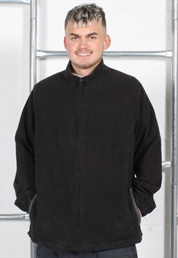 Vintage Starter Fleece in Black Full Zip Cosy Jumper XL