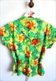 VINTAGE WOMEN'S GREEN FLOWER BLOUSE HAWAII TOP