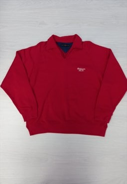 90's Vintage Sweatshirt Red Collared Style