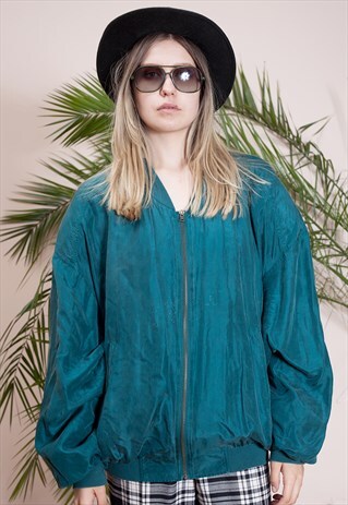 VINTAGE, DOPE LIGHTWEIGHT, TEAL, SILK BOMBER JACKET.