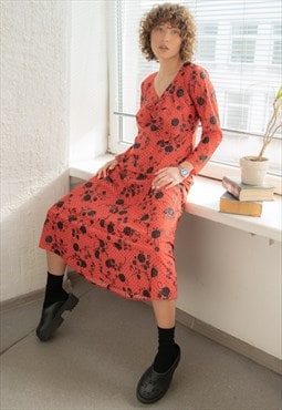 Vintage 80's Red/Black Floral Print Skirt and Blouse