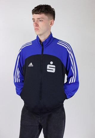 VINTAGE ADIDAS BLUE AND BLACK ZIP UP 90'S JACKET