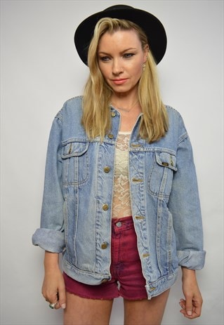VINTAGE 90S LEE MEDIUM BLUE WASH DENIM JACKET GRUNGE ROCKER