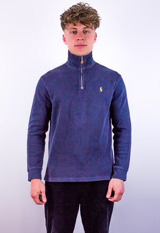 VINTAGE RALPH LAUREN 1/4 ZIP SWEATSHIRT IN BLUE