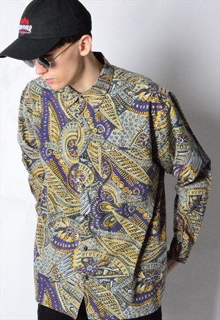VINTAGE 90S ABSTRACT FLOWER LONG SLEEVE SHIRT