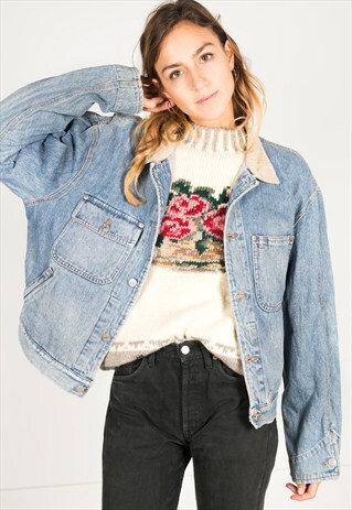 VINTAGE 80S POLO RALPH LAUREN CONTRAST COLLAR DENIM JACKET