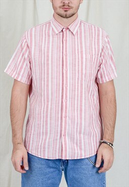 Vintage ramie cotton shirt in striped pattern short sleeve