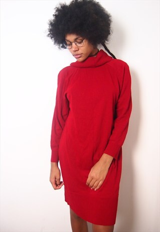 RED ROLL NECK DRESS