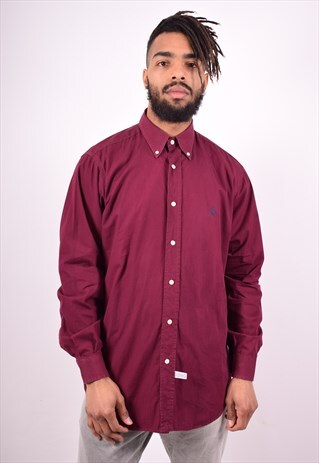 RALPH LAUREN MENS VINTAGE SHIRT LARGE MAROON 90'S