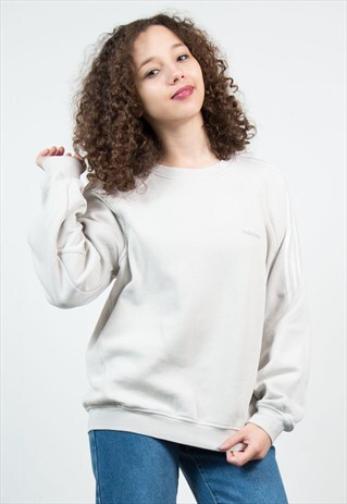 90'S BEIGE ADIDAS THREE STRIPE SWEATSHIRT