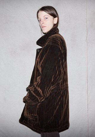 90S GRUNGE STRIPED VELVET SHINY PUFFER PARKA JACKET