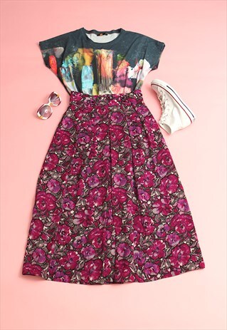 VINTAGE 80S MIDI SKIRT ABSTRACT PURPLE PRINT