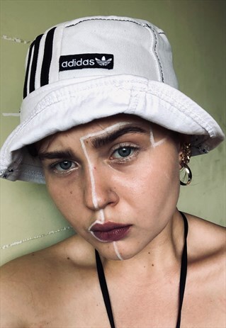 ADIDAS REWORKED DENIM PATCHWORK BUCKET HAT WITH BIG LOGO