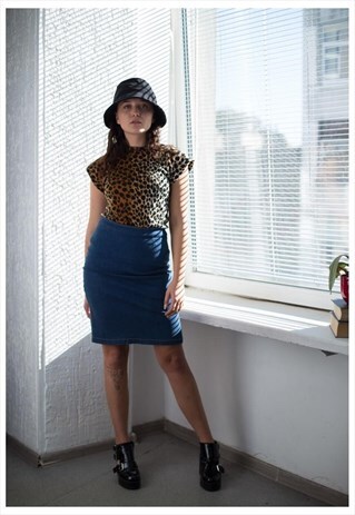 VINTAGE 90'S BLUE MINIMALIST DENIM HIGH WAIT SKIRT