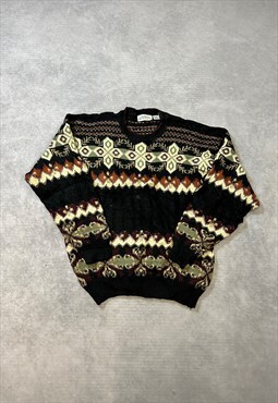 Vintage Abstract Knitted Jumper Patterned Grandad Sweater