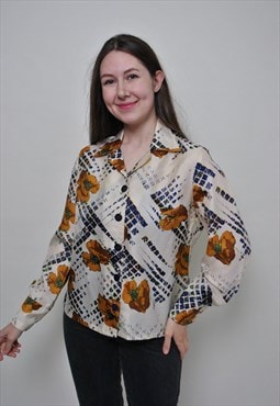 90's hipster blouse, flowers print button up shirt