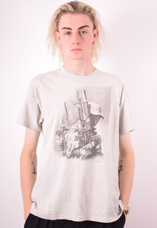 LEE MENS VINTAGE T-SHIRT TOP MEDIUM GREY 90S