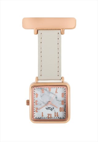 Annie Apple Marble/Rose Gold/Grey Leather nurse fob watch