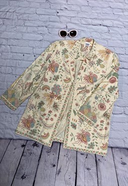 Cream Patterned Handmade Lightweight Jacket