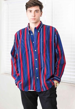 VINTAGE JOHN ASHFORD REGATTA STRIPED SHIRT LOGO 90S XL 14.8