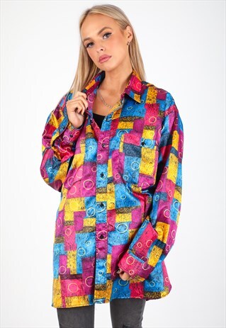 VINTAGE UNBRANDED LONG SLEEVE PATTERN SHIRT S330