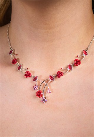 VINTAGE RED ROSE NECKLACE