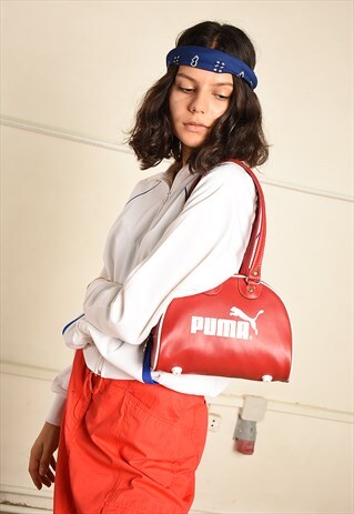 VINTAGE Y2K PUMA FAUX LEATHER FESTIVAL SPORTS HANDBAG IN RED