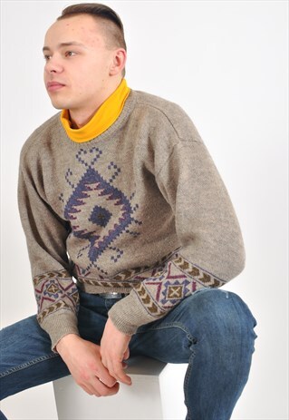 VINTAGE CREW NECK JUMPER IN AZTEC PRINT