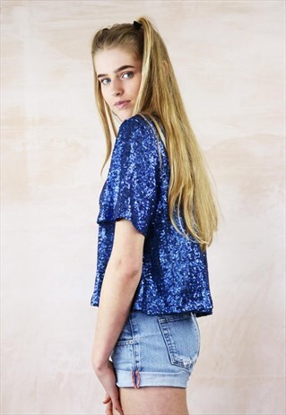 DEEPEST BLUE SEQUIN BOX TOP