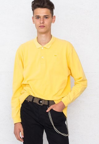 90S VINTAGE YELLOW KAPPA LONG SLEEVE POLO SHIRT