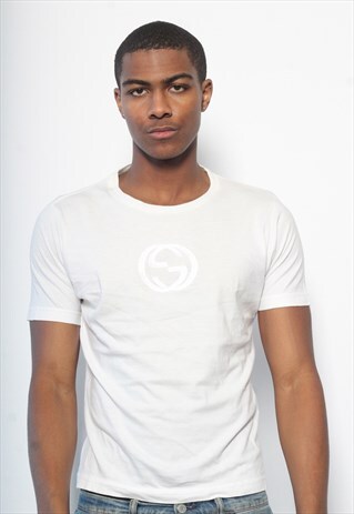 VINTAGE GUCCI EMBROIDERED LOGO T-SHIRT WHITE
