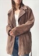 VINTAGE 00'S Y2K AUTUMN BROWN SUEDE BELTED TRENCH COAT