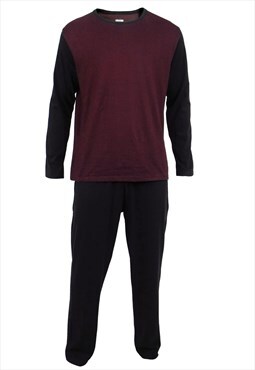 Mens Cotton Pyjama Sets PJ's Loungewear L/S Black/Burg S-4XL