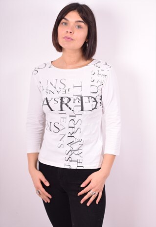 TRUSSARDI WOMENS VINTAGE TOP 3/4 SLEEVE MEDIUM WHITE 90'S