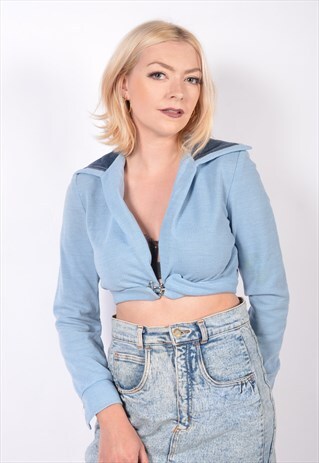 VINTAGE 90S CROPPED LONG SLEEVE JACKET TOP IN BLUE