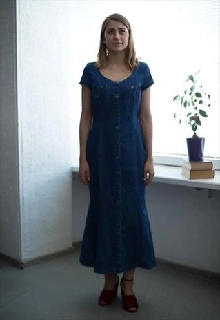 VINTAGE 90'S BLUE DENIM SHORT SLEEVED DRESS