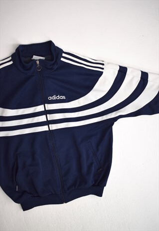 VINTAGE 90S ADIDAS NAVY WHITE STRIPE JACKET