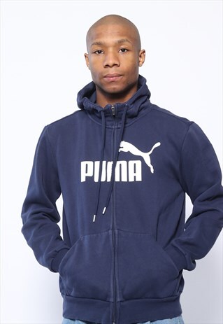VINTAGE PUMA BIG LOGO SPELLOUT HOODIE NAVY BLUE