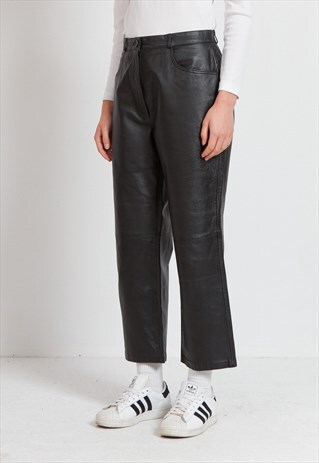 VINTAGE BLACK YUPPIE LEATHER TROUSERS BOTTOMS