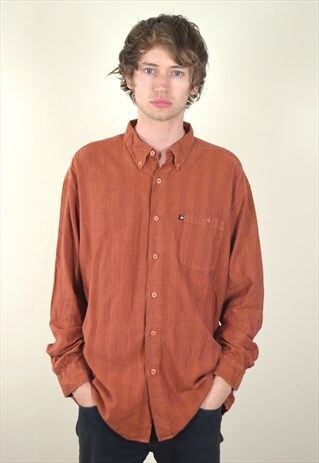 90S VINTAGE ORANGE STRIPED FLANNEL SHIRT
